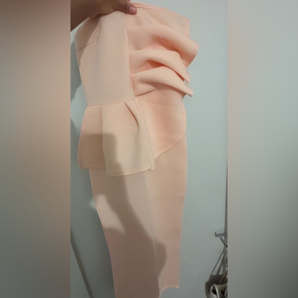 Peach Ruffle Peplum Strapless Dress